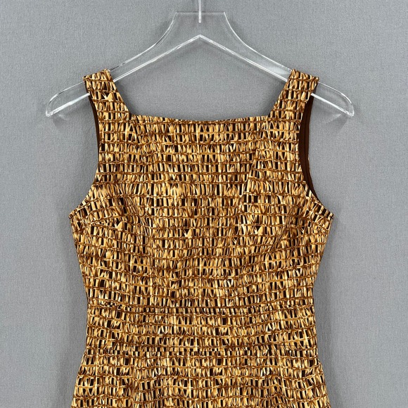 CHETTA B Vintage Dress Womens 4 Tan Brown Cotton Square Neck Sleeveless Sheath - Picture 9 of 16